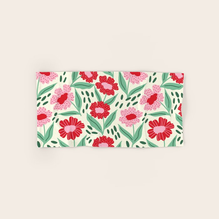 Summer Floral - red, green and pink Bath Towel Gallery Image 1