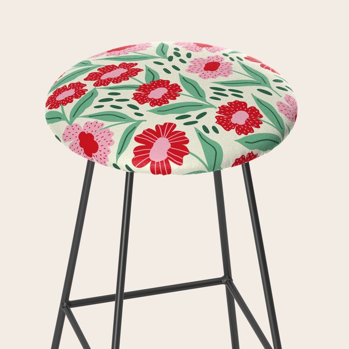 Summer Floral - red, green and pink Stool Gallery Image 2