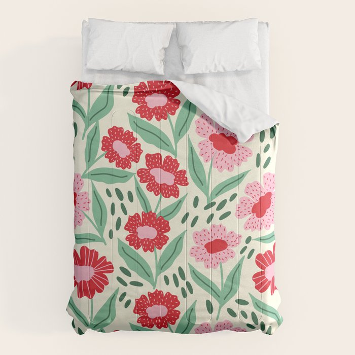 Summer Floral - red, green and pink Comforter Gallery Image 6