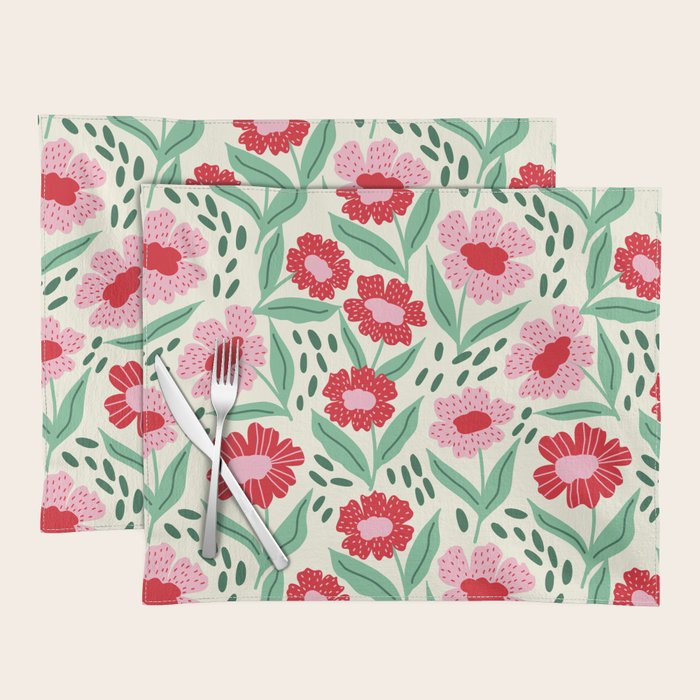 Summer Floral - red, green and pink Placemat