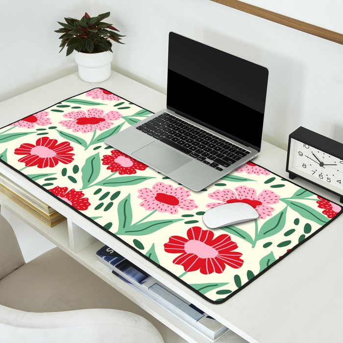 Summer Floral - red, green and pink Desk Mat Gallery Image 2