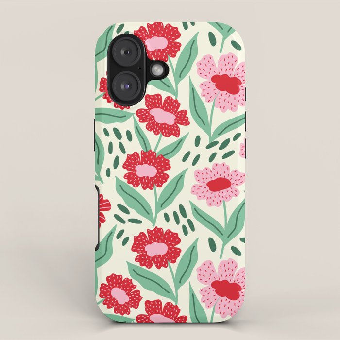 Summer Floral - Red, Green And Pink Iphone Case Gallery Image 1