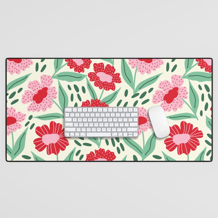 Summer Floral - red, green and pink Desk Mat Gallery Image 1