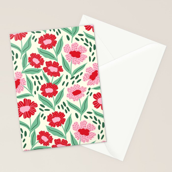 Summer Floral - red, green and pink Stationery Card Gallery Image 2
