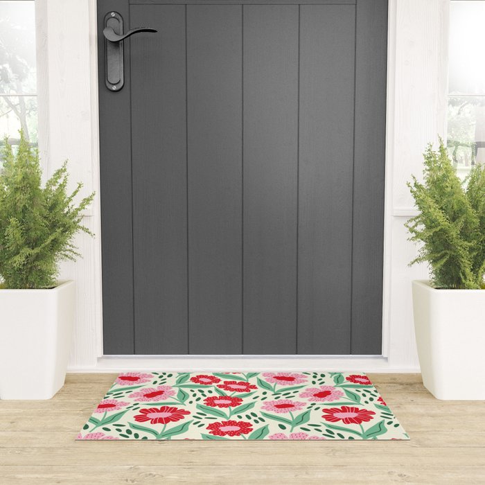Summer Floral - red, green and pink Welcome Mat Gallery Image 3