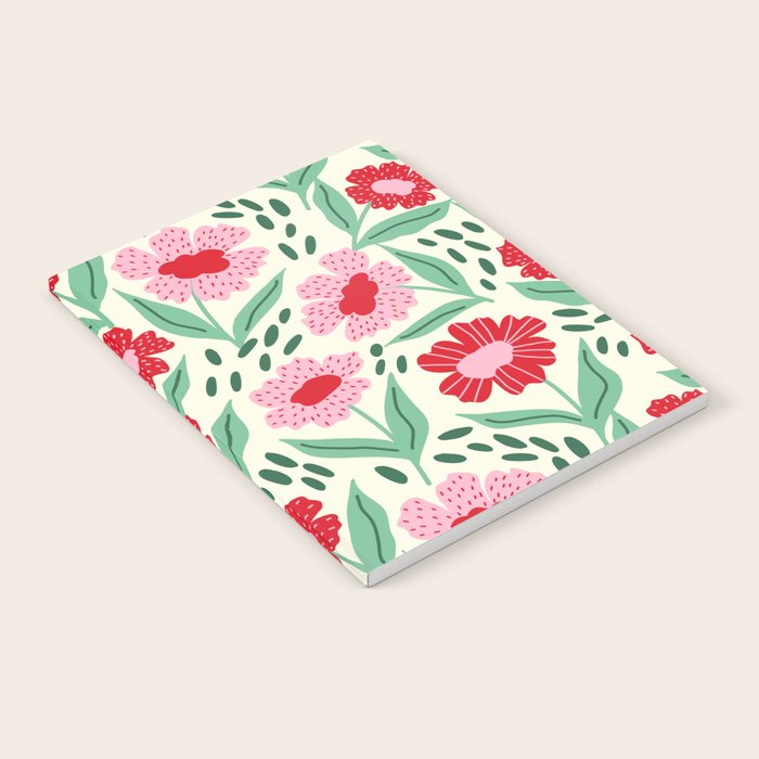 Summer Floral - red, green and pink Notebook Gallery Image 2