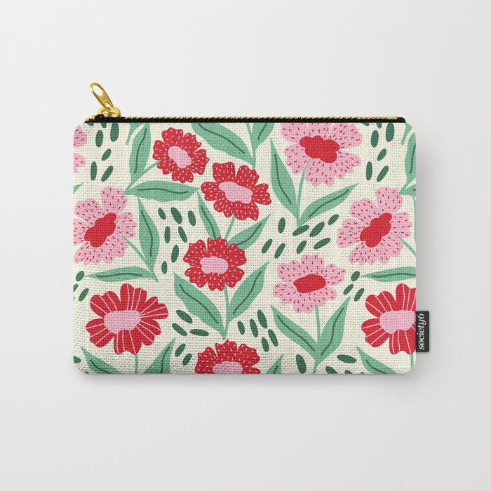 Summer Floral - red, green and pink Carry All Pouch Gallery Image 1