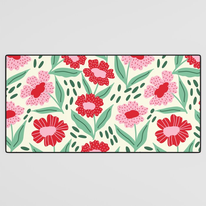 Summer Floral - red, green and pink Desk Mat Gallery Image 3