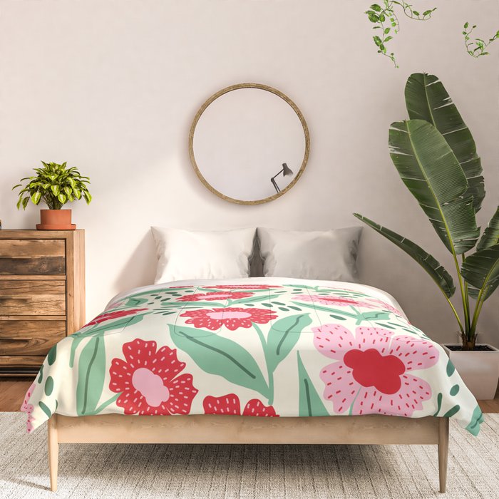 Summer Floral - red, green and pink Comforter Gallery Image 3