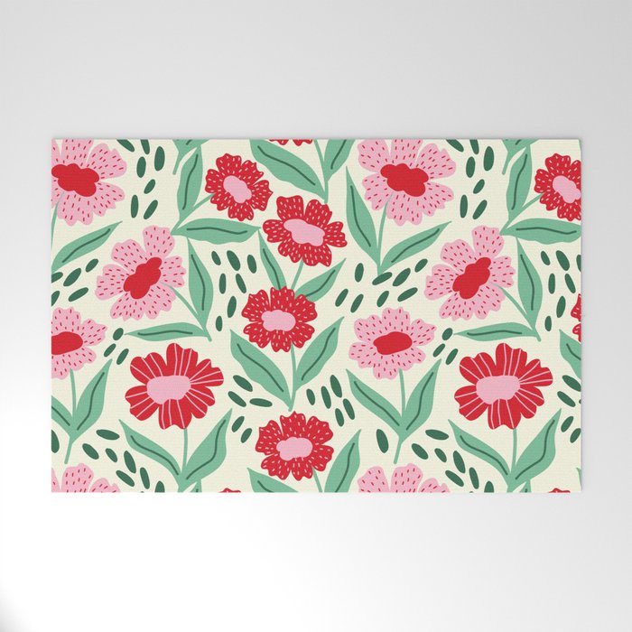 Summer Floral - red, green and pink Welcome Mat Gallery Image 1