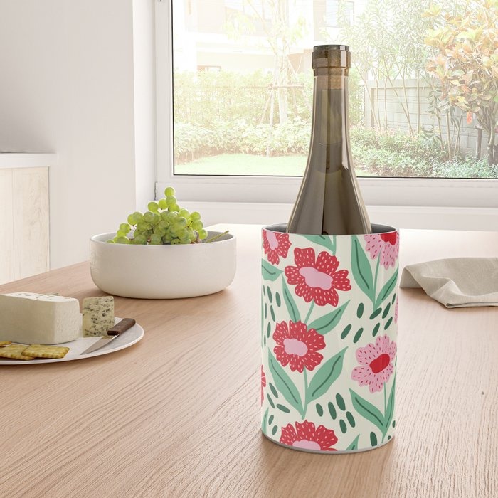 Summer Floral - red, green and pink Wine Chiller Gallery Image 4