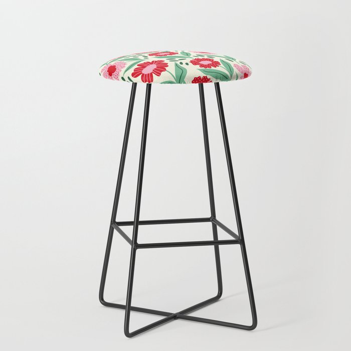Summer Floral - red, green and pink Stool Gallery Image 1