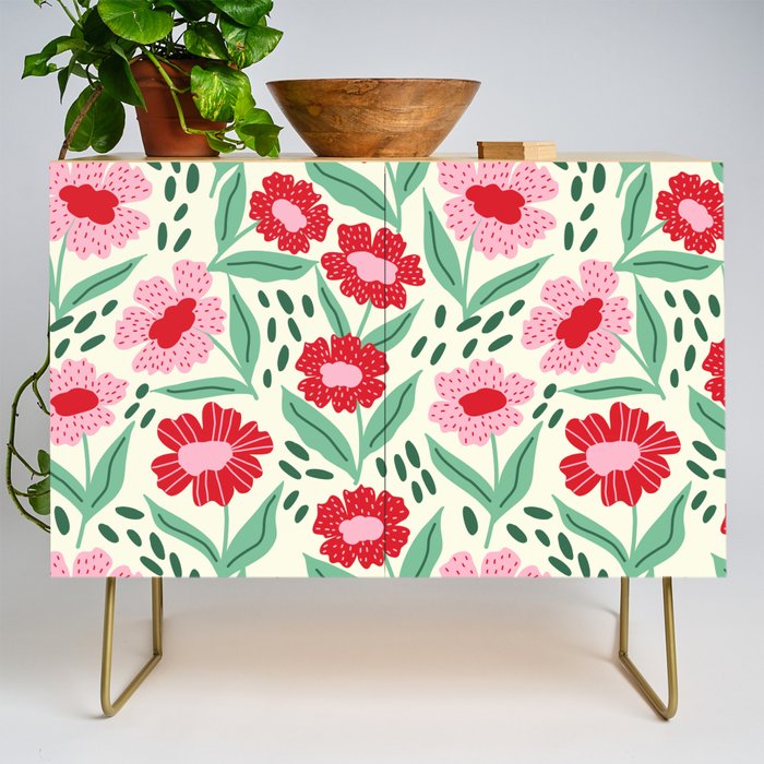 Summer Floral - red, green and pink Credenza Gallery Image 1