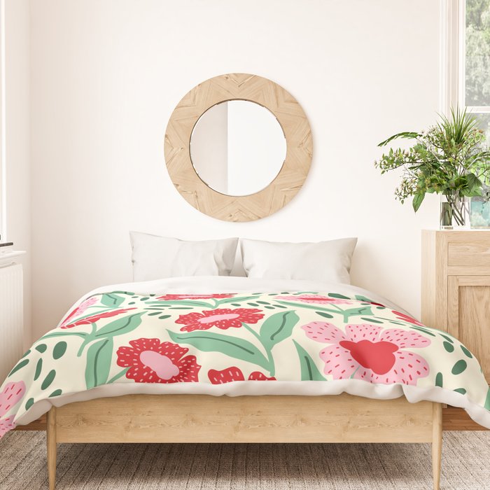 Summer Floral - red, green and pink Duvet Cover Gallery Image 3