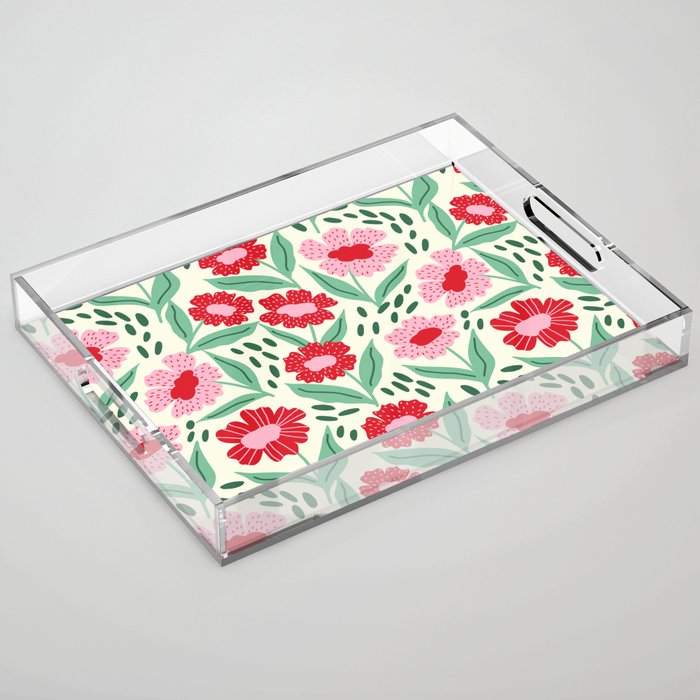 Summer Floral - red, green and pink Acrylic Tray Gallery Image 1