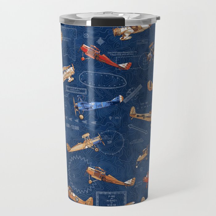 Vintage Airplanes - Retro Biplanes Travel Mug Gallery Image 1