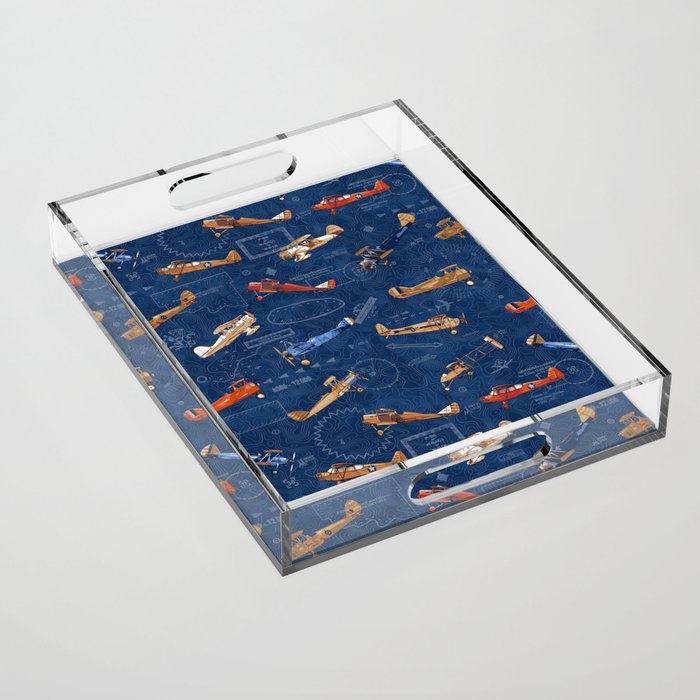 Vintage Airplanes - Retro Biplanes Acrylic Tray Gallery Image 1