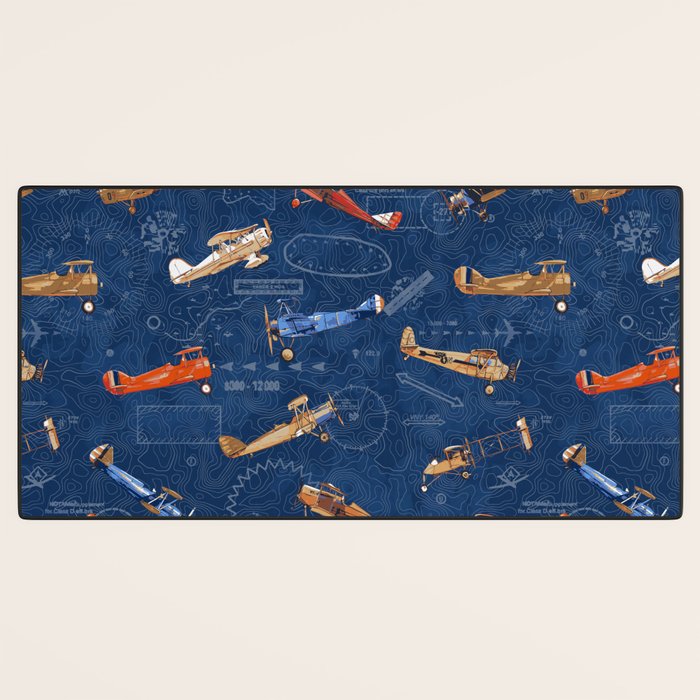 Vintage Airplanes - Retro Biplanes Desk Mat Gallery Image 3