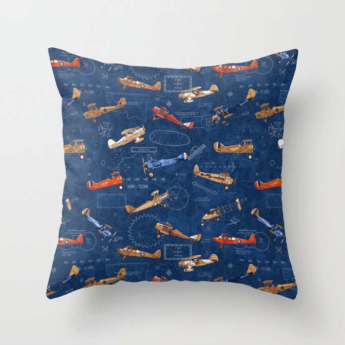 Vintage Airplanes - Retro Biplanes Throw Pillow Gallery Image 1