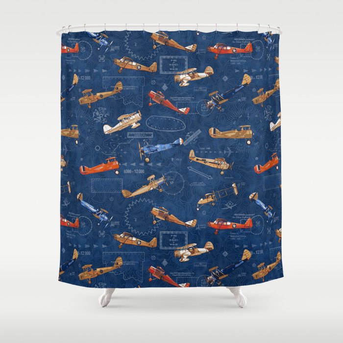 Vintage Airplanes - Retro Biplanes Shower Curtain Gallery Image 1