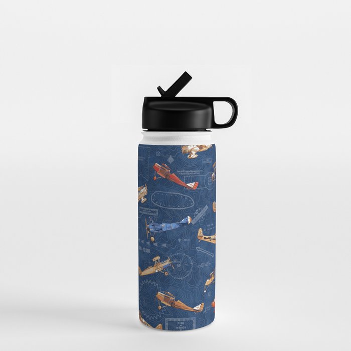 Vintage Airplanes - Retro Biplanes Water Bottle Gallery Image 1