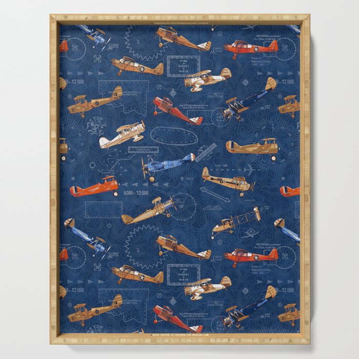 Vintage Airplanes - Retro Biplanes Serving Tray Gallery Image 1