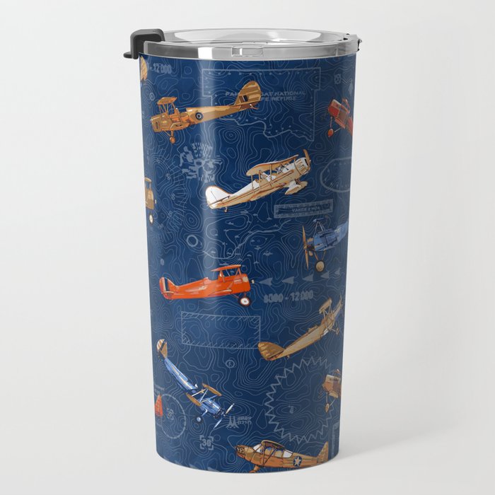 Vintage Airplanes - Retro Biplanes Travel Mug Gallery Image 3