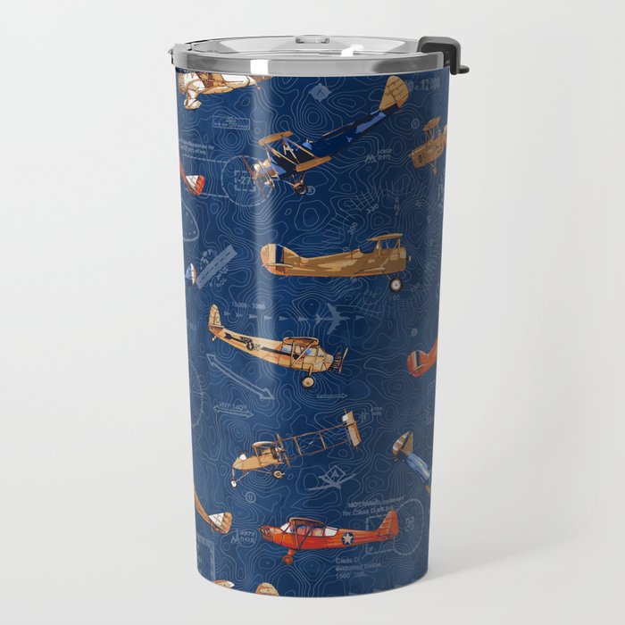 Vintage Airplanes - Retro Biplanes Travel Mug Gallery Image 2