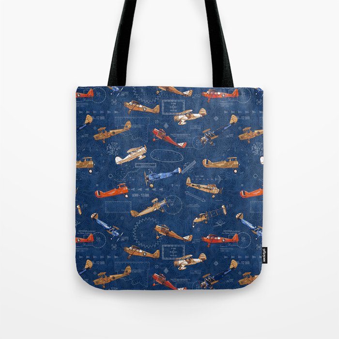 Vintage Airplanes - Retro Biplanes Tote Bag Gallery Image 1