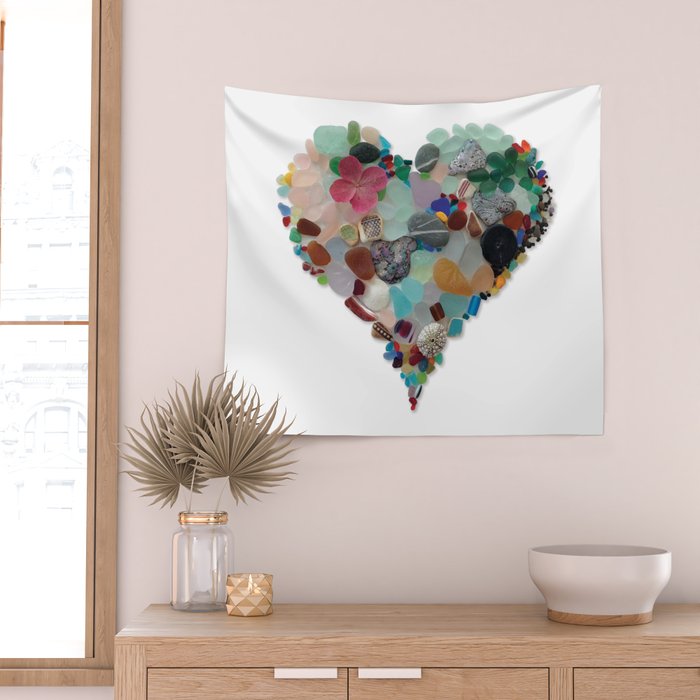 Love -  Sea Glass Heart A Unique Birthday & Fatherâs Day Gift Wall Tapestry Gallery Image 2