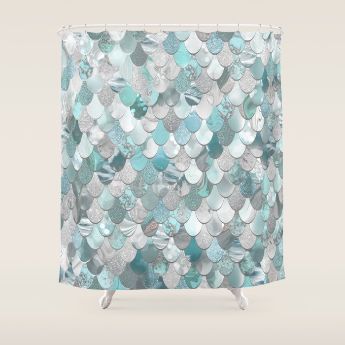 Mermaid Aqua and Grey Shower Curtain Gallery Image 1