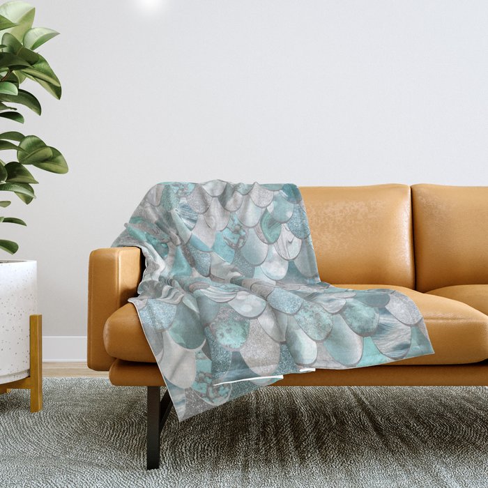 Mermaid Aqua and Grey Throw Blanket Gallery Image 1