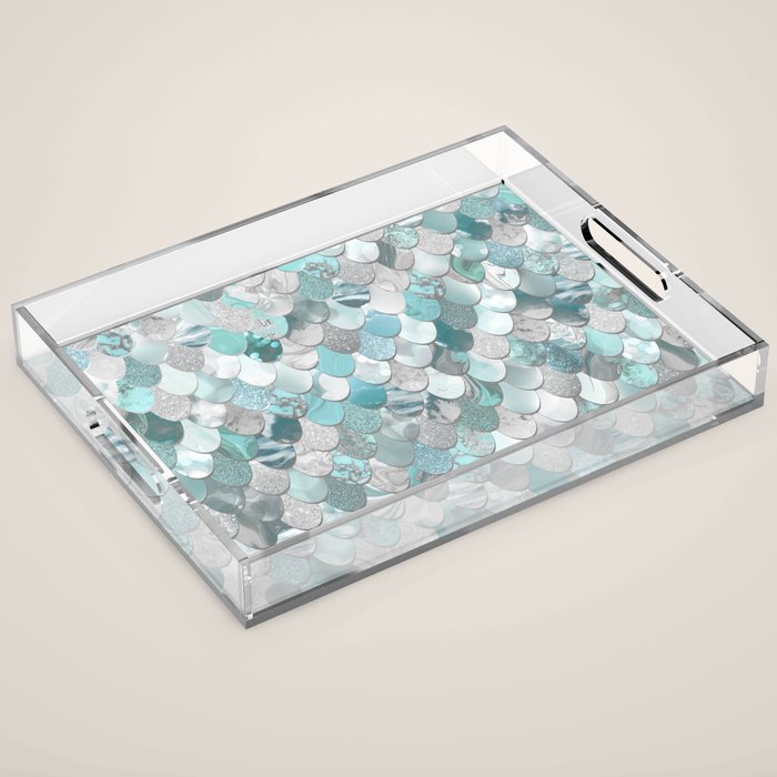 Mermaid Aqua and Grey Acrylic Tray Gallery Image 1