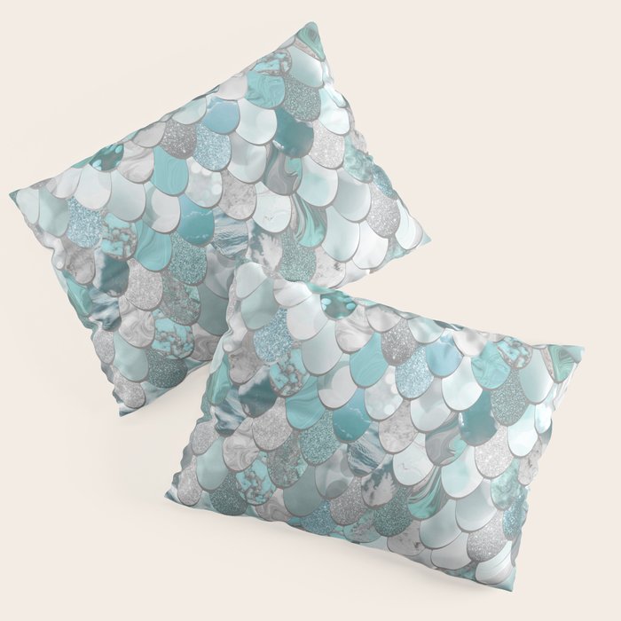 Mermaid Aqua and Grey Pillow Sham Gallery Image 3