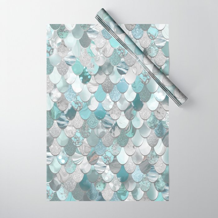 Mermaid Aqua and Grey Wrapping Paper Gallery Image 1
