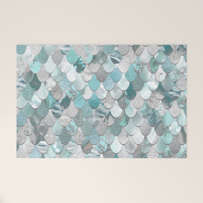 Mermaid Aqua and Grey Welcome Mat Gallery Image 1