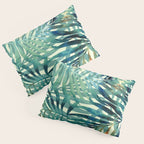 Tropical, Jungle, Palm Leaves, Watercolor Abstract, Blue and Green Pillow Sham Gallery Image 3