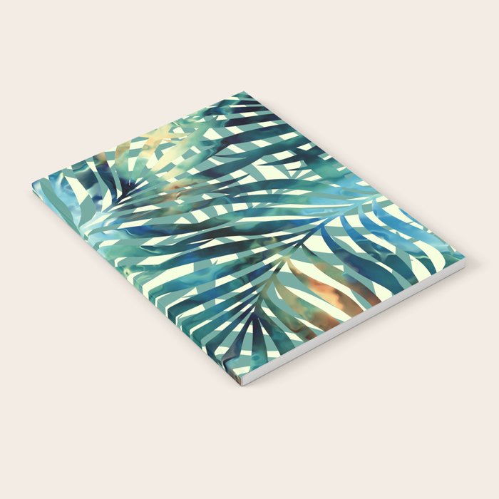 Tropical, Jungle, Palm Leaves, Watercolor Abstract, Blue and Green Notebook Gallery Image 1