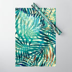 Tropical, Jungle, Palm Leaves, Watercolor Abstract, Blue and Green Wrapping Paper Gallery Image 1