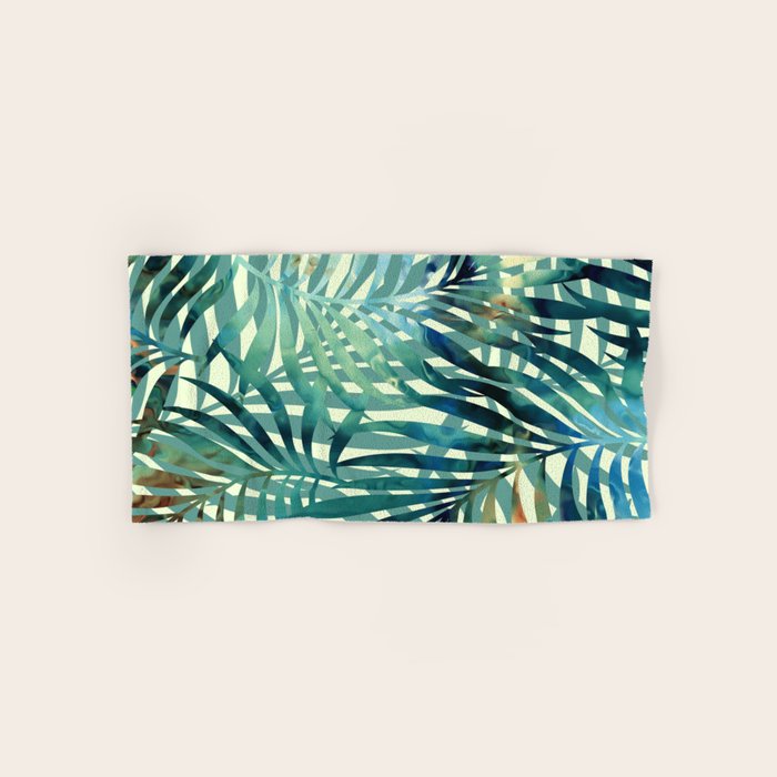 Tropical, Jungle, Palm Leaves, Watercolor Abstract, Blue and Green Bath Towel Gallery Image 1