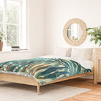 Tropical, Jungle, Palm Leaves, Watercolor Abstract, Blue and Green Duvet Cover Gallery Image 2