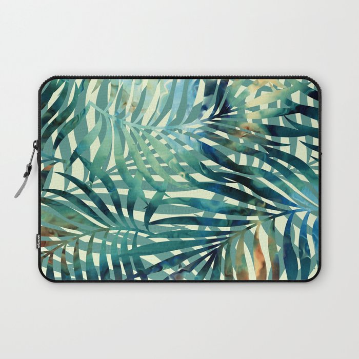 Tropical, Jungle, Palm Leaves, Watercolor Abstract, Blue and Green Laptop Sleeve Gallery Image 1