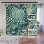Tropical, Jungle, Palm Leaves, Watercolor Abstract, Blue and Green Wall Mural Gallery Image 1