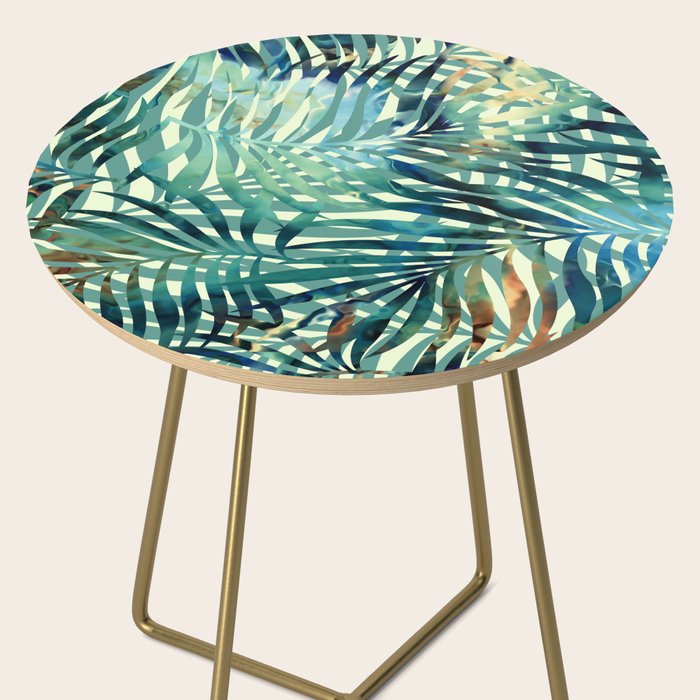 Tropical, Jungle, Palm Leaves, Watercolor Abstract, Blue and Green Side Table Gallery Image 2