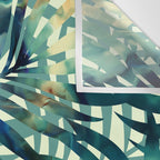 Tropical, Jungle, Palm Leaves, Watercolor Abstract, Blue and Green Wall Tapestry Gallery Image 3
