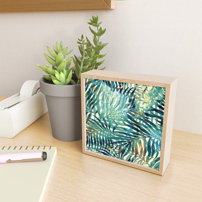 Tropical, Jungle, Palm Leaves, Watercolor Abstract, Blue and Green Mini Art Print Gallery Image 2