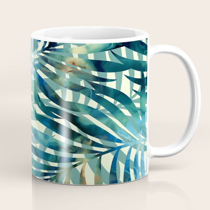 Tropical, Jungle, Palm Leaves, Watercolor Abstract, Blue and Green Coffee Mug Gallery Image 1