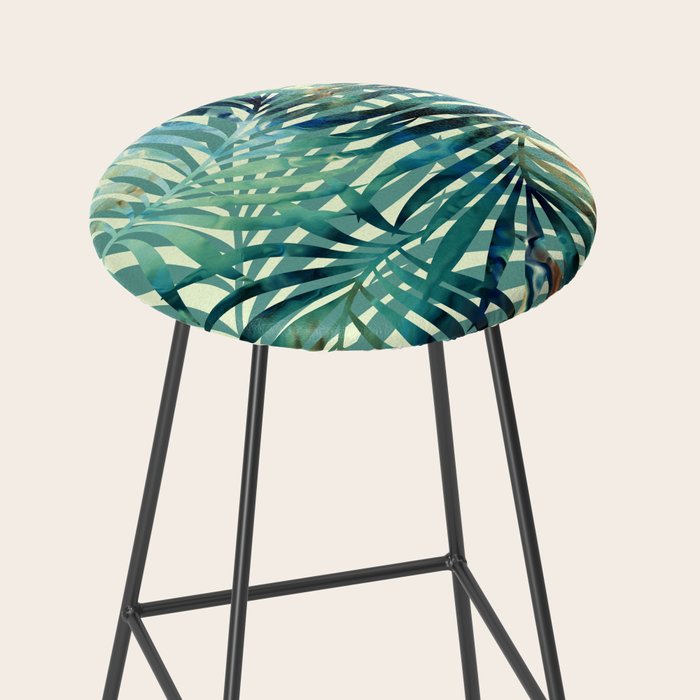 Tropical, Jungle, Palm Leaves, Watercolor Abstract, Blue and Green Stool Gallery Image 2