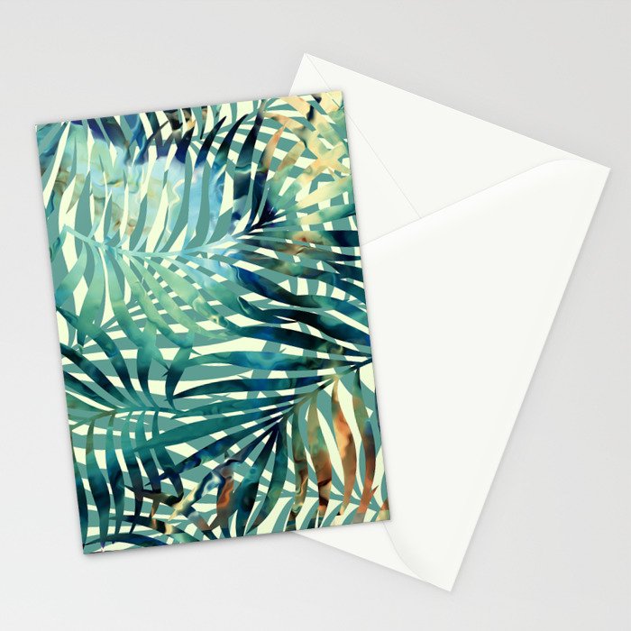 Tropical, Jungle, Palm Leaves, Watercolor Abstract, Blue and Green Stationery Card Gallery Image 2