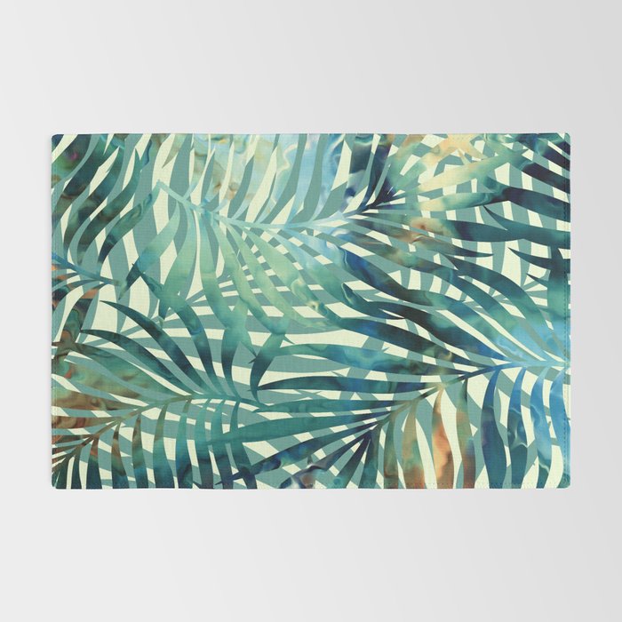 Tropical, Jungle, Palm Leaves, Watercolor Abstract, Blue and Green Rug Gallery Image 2